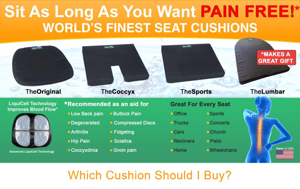 Excellent Seat Cushion - Spine Surgeries, Spinal Stenosis, Sciatica - 150%  Blood Flow - LiquiCell Membrane Technology - Ergo21