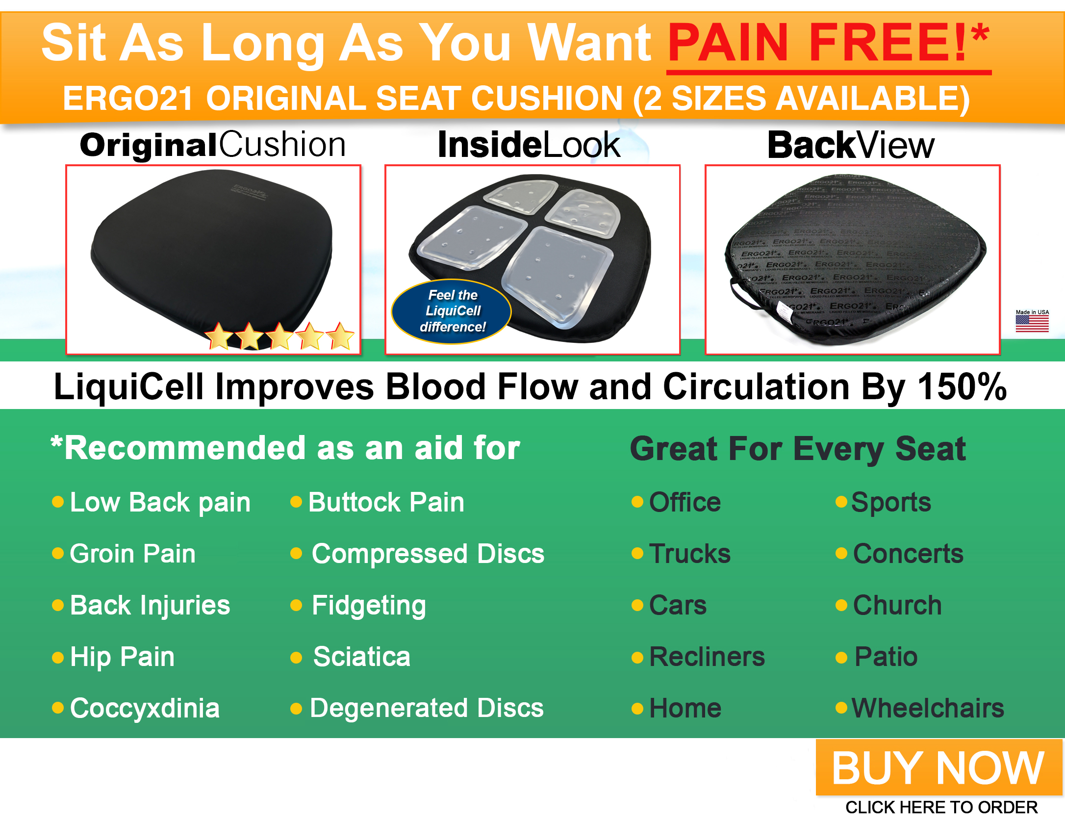 Extra Firm Car Cush Orthopedic Seat Cushion Relieves and Prevents Pain