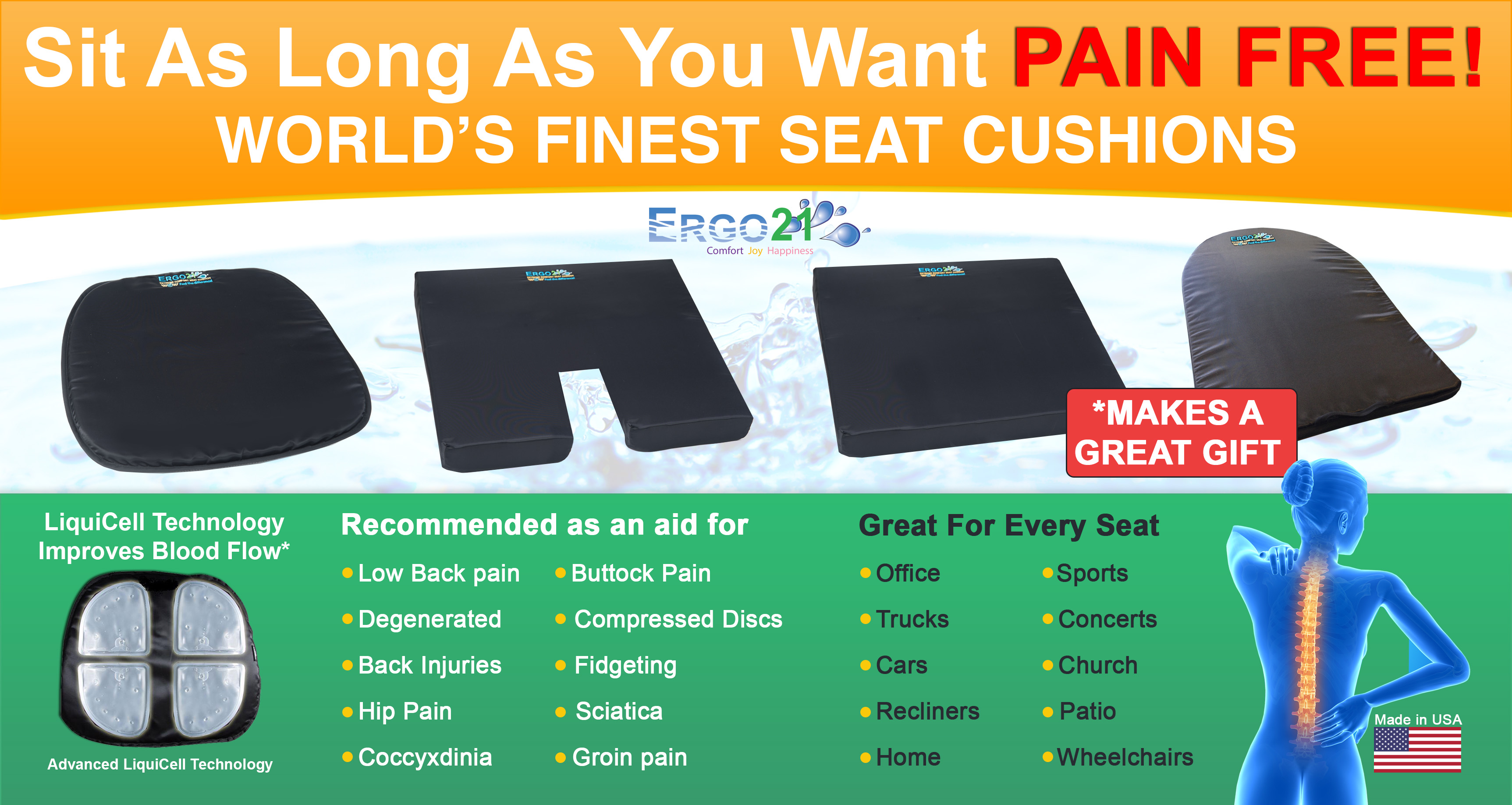 Car Truck Wedge Seat Cushion for Pressure Relief Pain Relief Butt