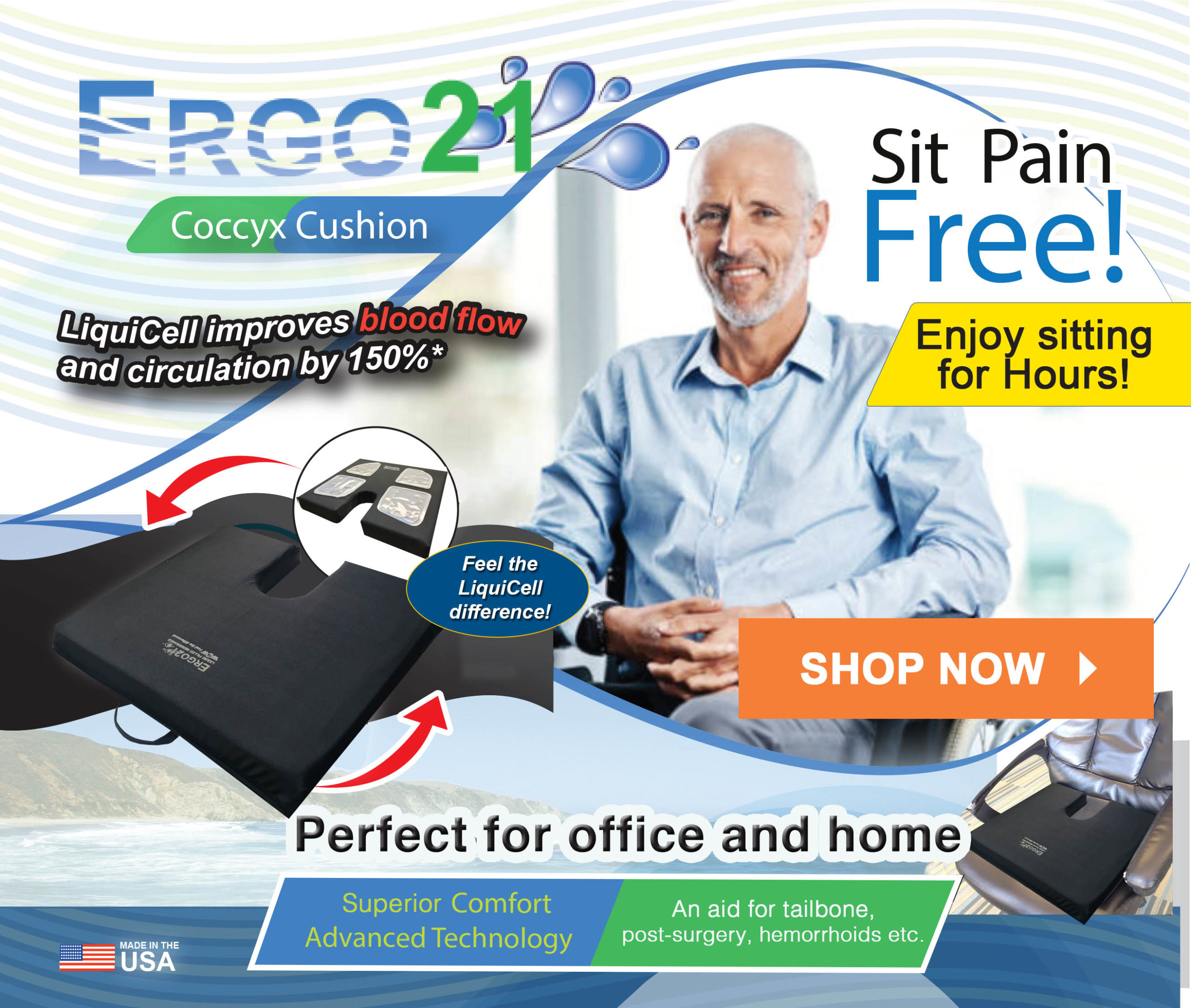 Large Seat Cushion with Carry Handle and Anti Slip Bottom GIVES RELIEF FROM  BACK PAIN by Xtreme Comforts