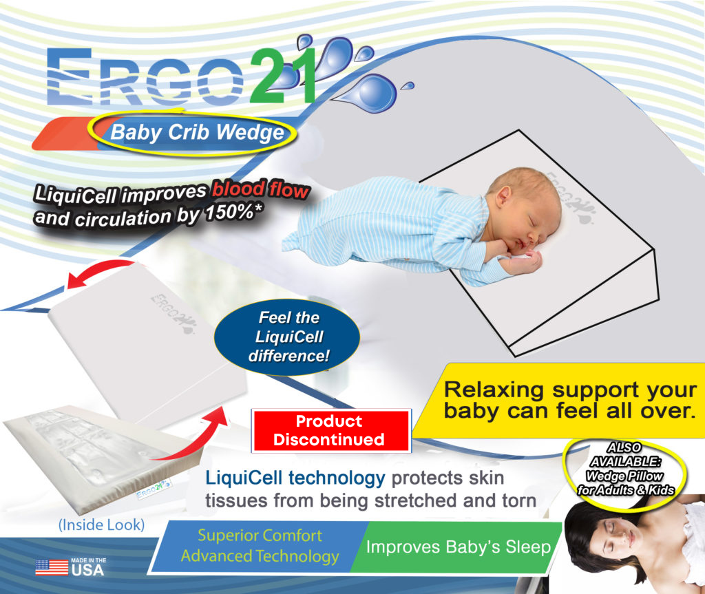 Baby crib wedge pillow with liquicell